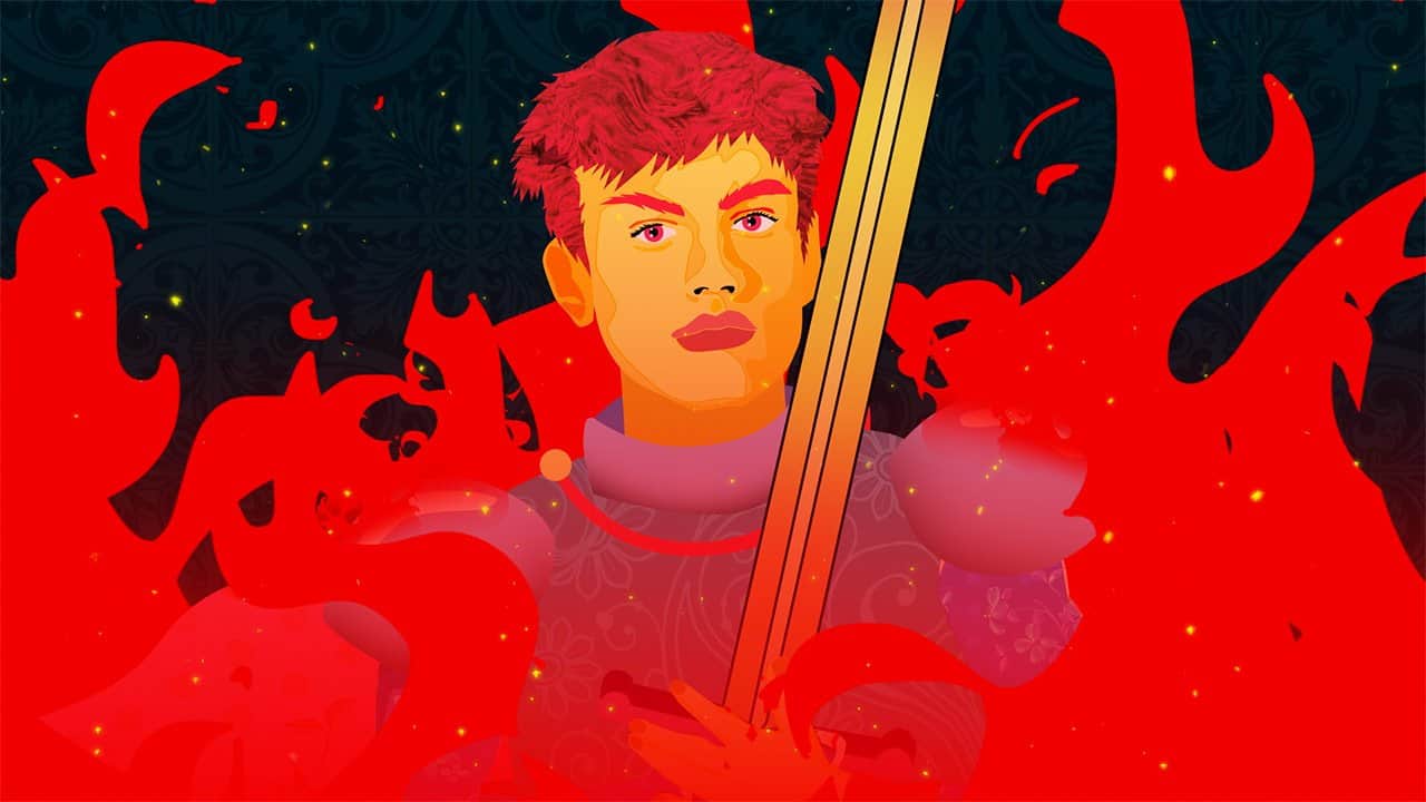 graphic showing Joan of Arc in red flames