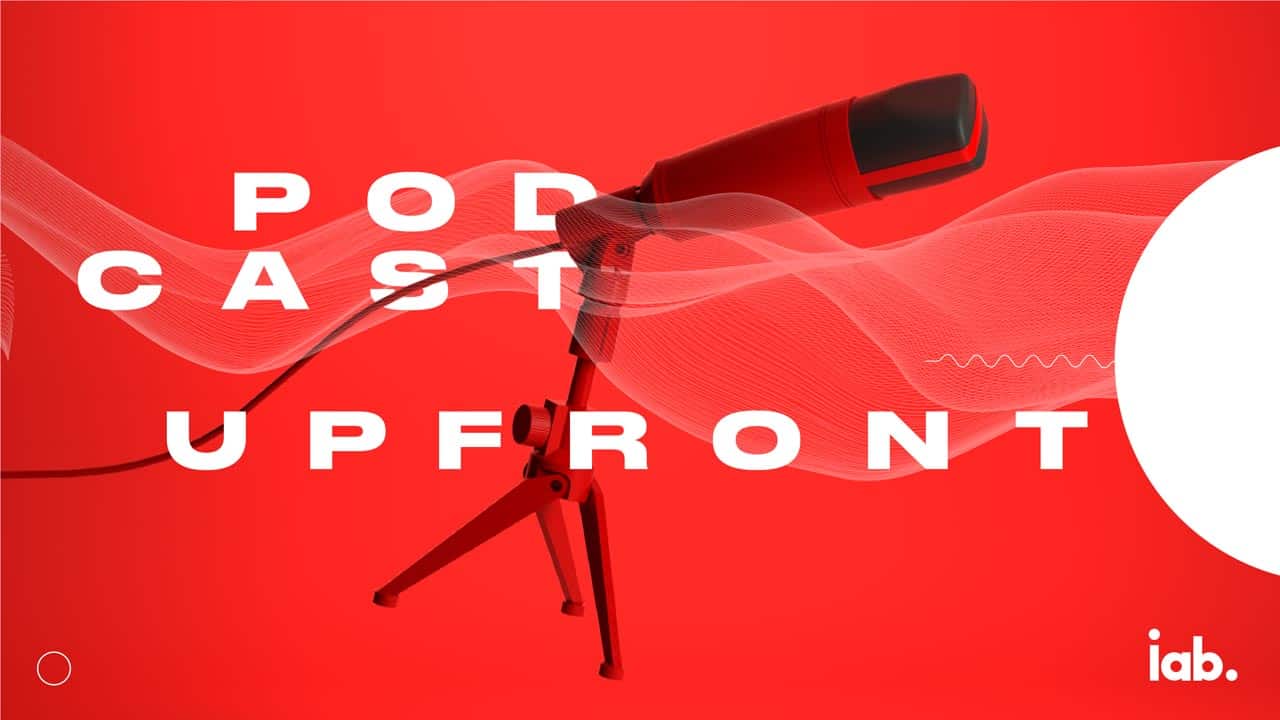 Podcast Upfront hero image of a microphone illustration